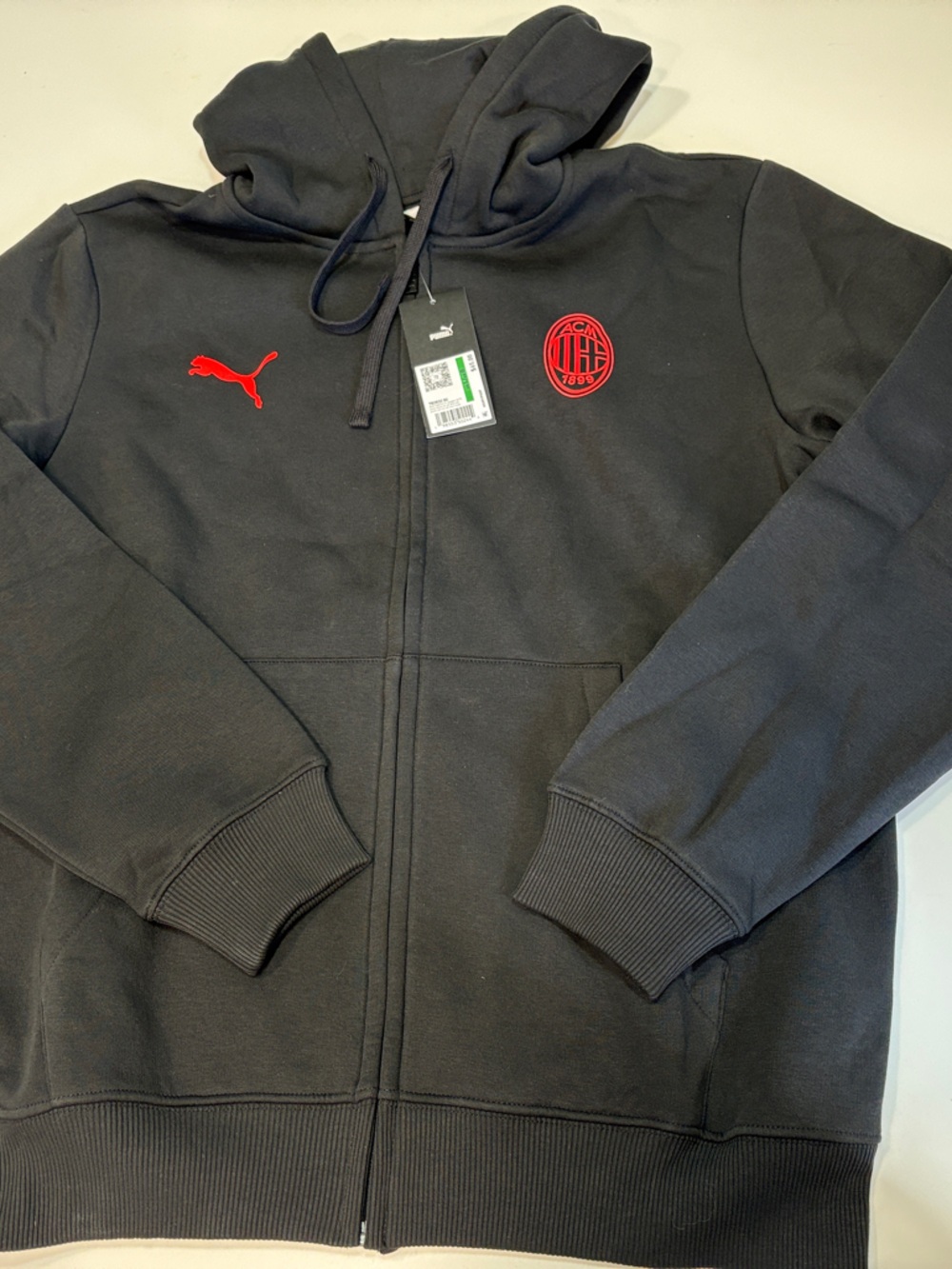 Puma AC Milan Football Culture Black Zip Hoodie Hooded Sweatshirt Mens Size L